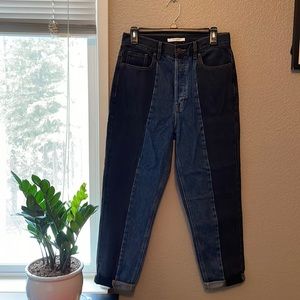 PacSun ultra high rise color block jeans, black and blue size 28